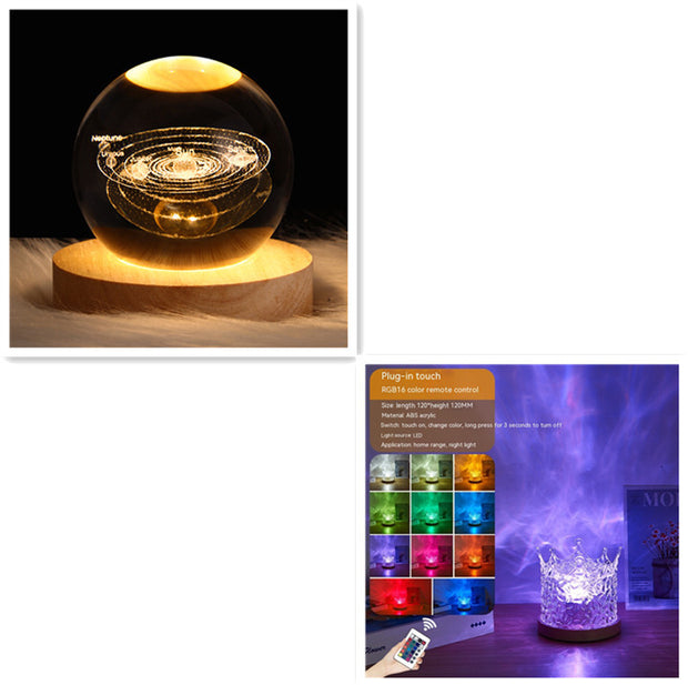LED Water Ripple Ambient Night Light USB Rotating Projection Crystal Table Lamp RGB