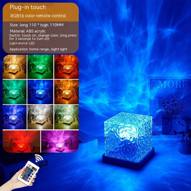 LED Water Ripple Ambient Night Light USB Rotating Projection Crystal Table Lamp RGB