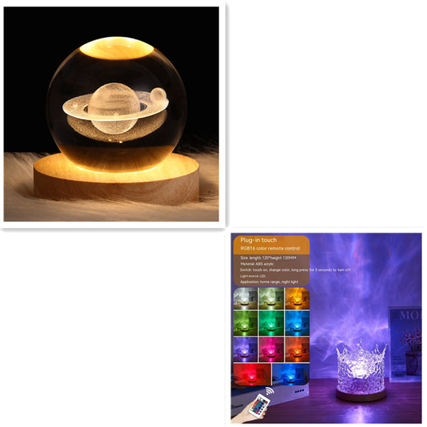 LED Water Ripple Ambient Night Light USB Rotating Projection Crystal Table Lamp RGB