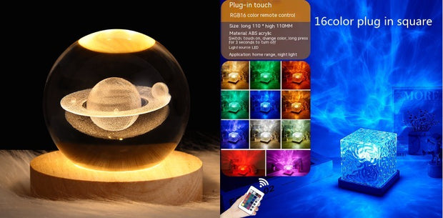 LED Water Ripple Ambient Night Light USB Rotating Projection Crystal Table Lamp RGB