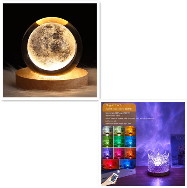 LED Water Ripple Ambient Night Light USB Rotating Projection Crystal Table Lamp RGB