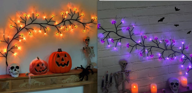 Halloween LED Willow Vine String Light Cool Cartoon Bat Pumpkin Decoration