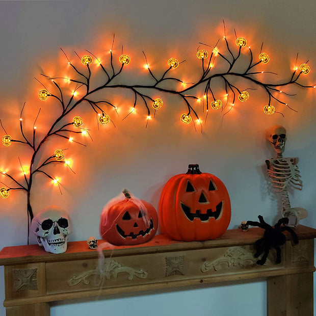 Halloween LED Willow Vine String Light Cool Cartoon Bat Pumpkin Decoration