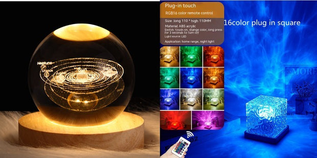 LED Water Ripple Ambient Night Light USB Rotating Projection Crystal Table Lamp RGB