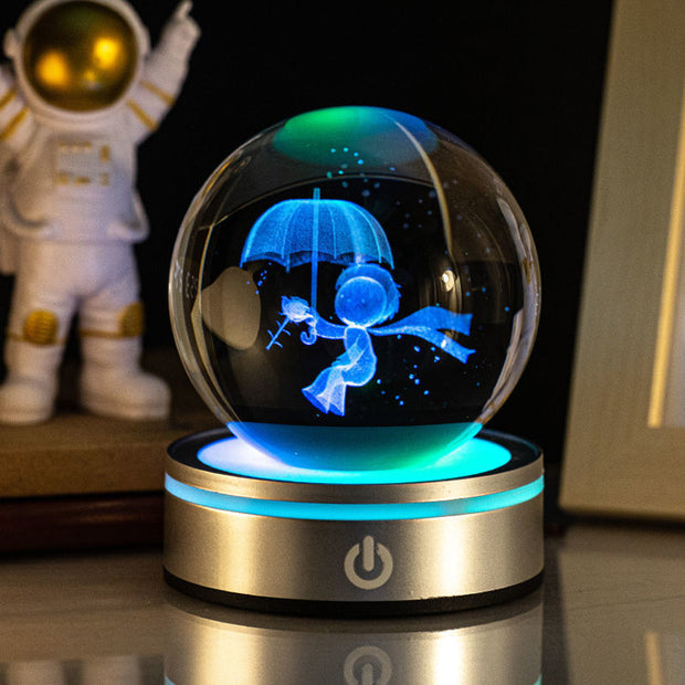 3D Inner Carving Luminous Crystal Ball Night Lamp