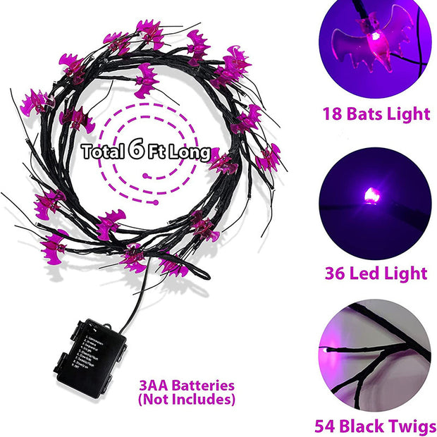 Halloween LED Willow Vine String Light Cool Cartoon Bat Pumpkin Decoration